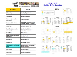 Jammit Music's Studio Calendar and Fee schedule.